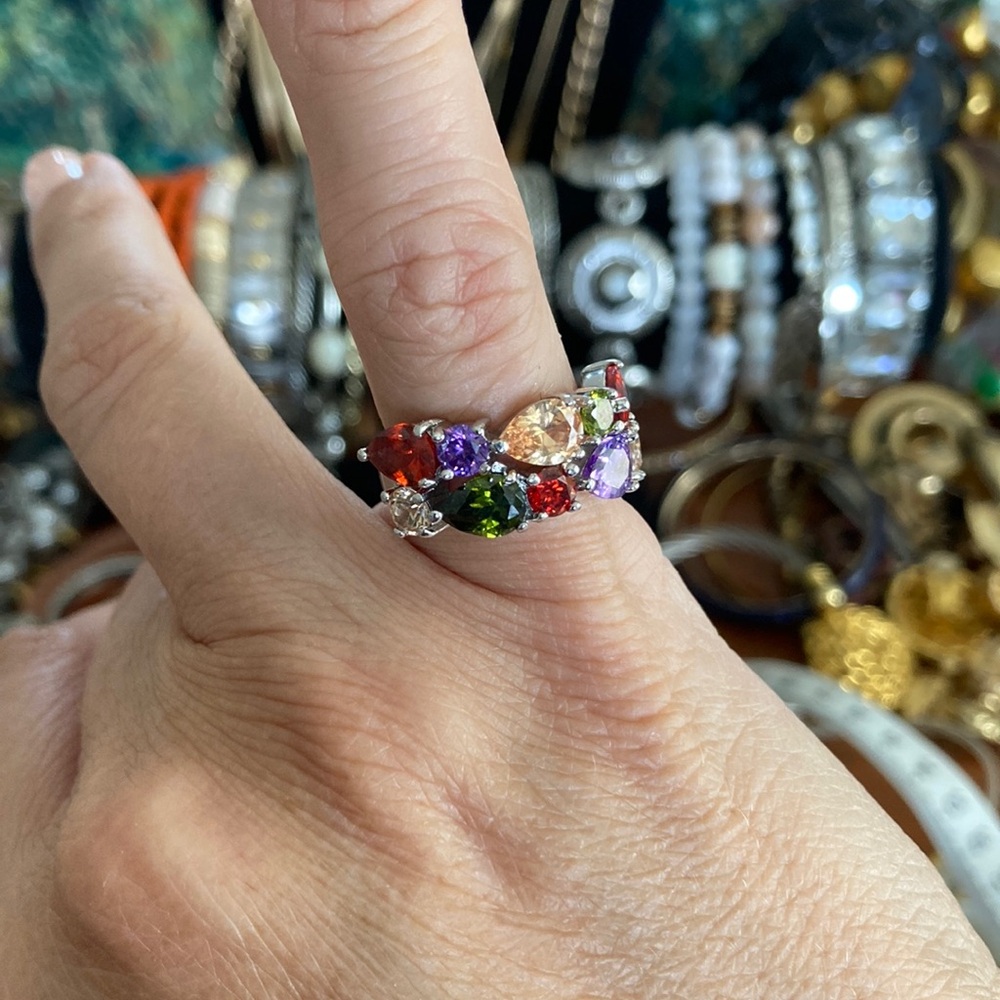 Multicolor Sterling Silver Gemstone Ring - image 1